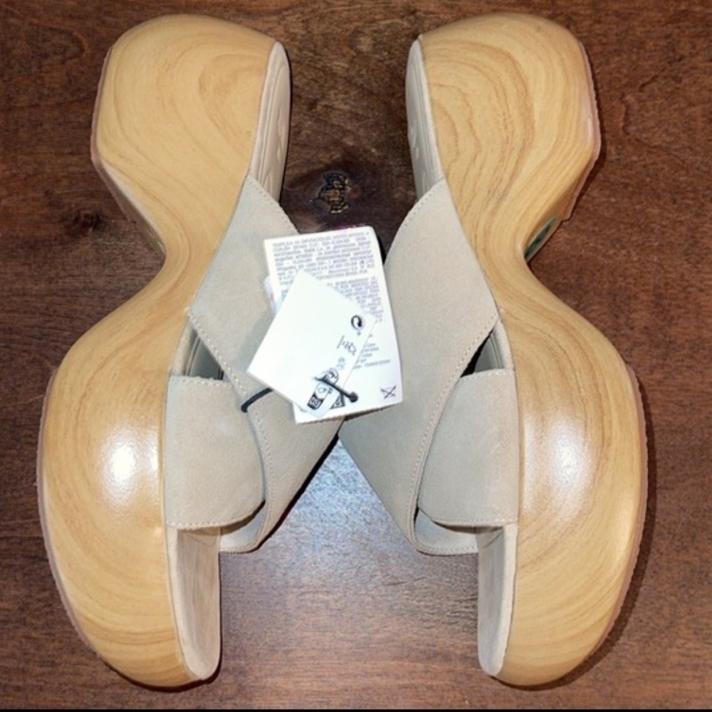 Zara Platform Tan Air Fit Cow Leather Upper Sandal Clogs Sz. 8 - Picture 12 of 15